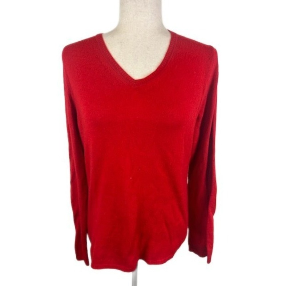 Peck & Peck 100%‎ Cashmere Sweater Women's Size Medium Red V Neck  Long Sleeve